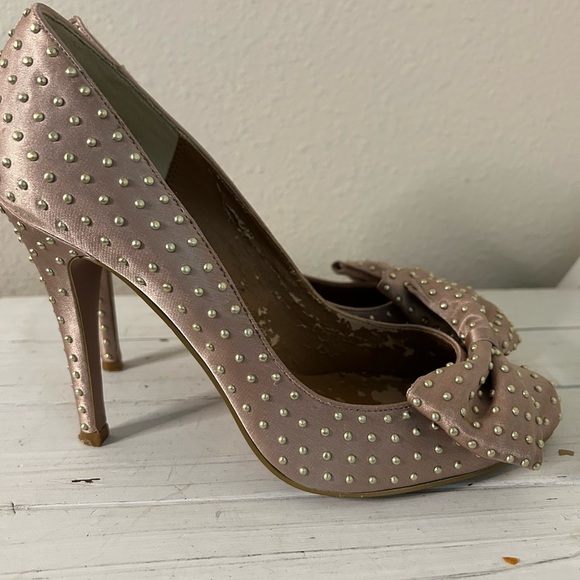 Kurt Geiger Bronze Studded Heels with Bow - Picture 3 of 8